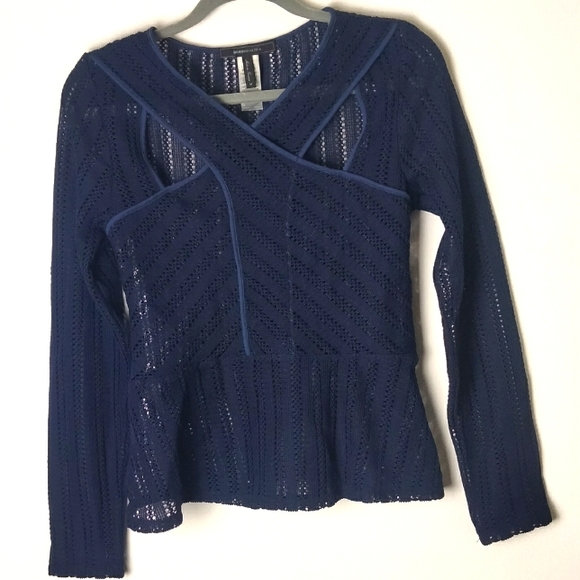BCBG°MaxAzria Pacific Blue Lace Peplum Top - Picture 3 of 7
